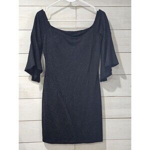 BCX Black Shimmer Party Club Dress Flowy- sleeve Size L Fairycore Whimsigoth